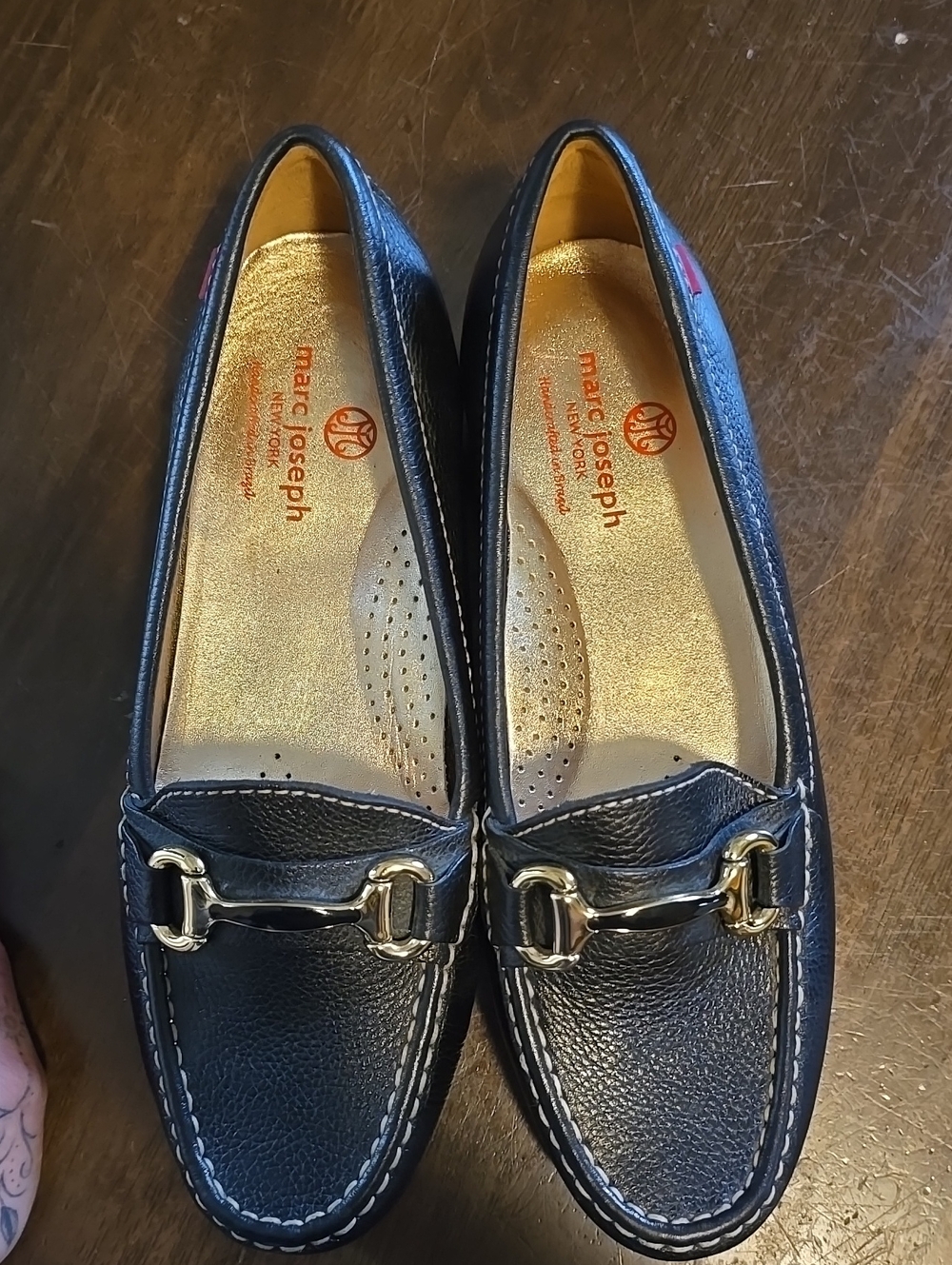 Marc Joseph New York Black Leather Loafer Flats Metal Bit Women's Size 9